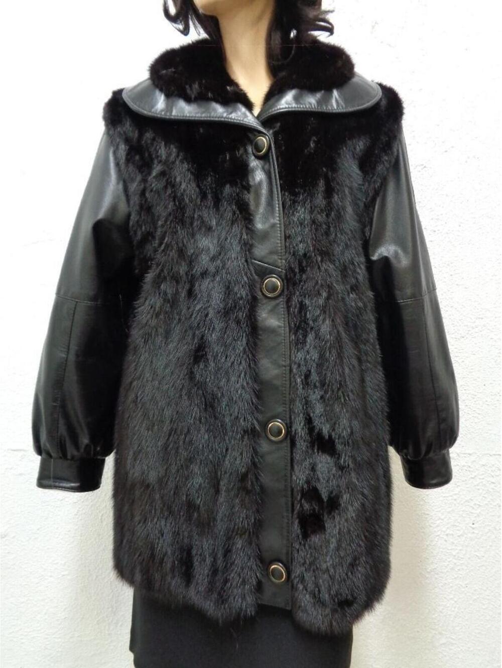 EXCELLENT BLACK MINK FUR & LEATHER JACKET COAT WOMEN WOMAN SIZE 6-8 SMALL-MEDIUM